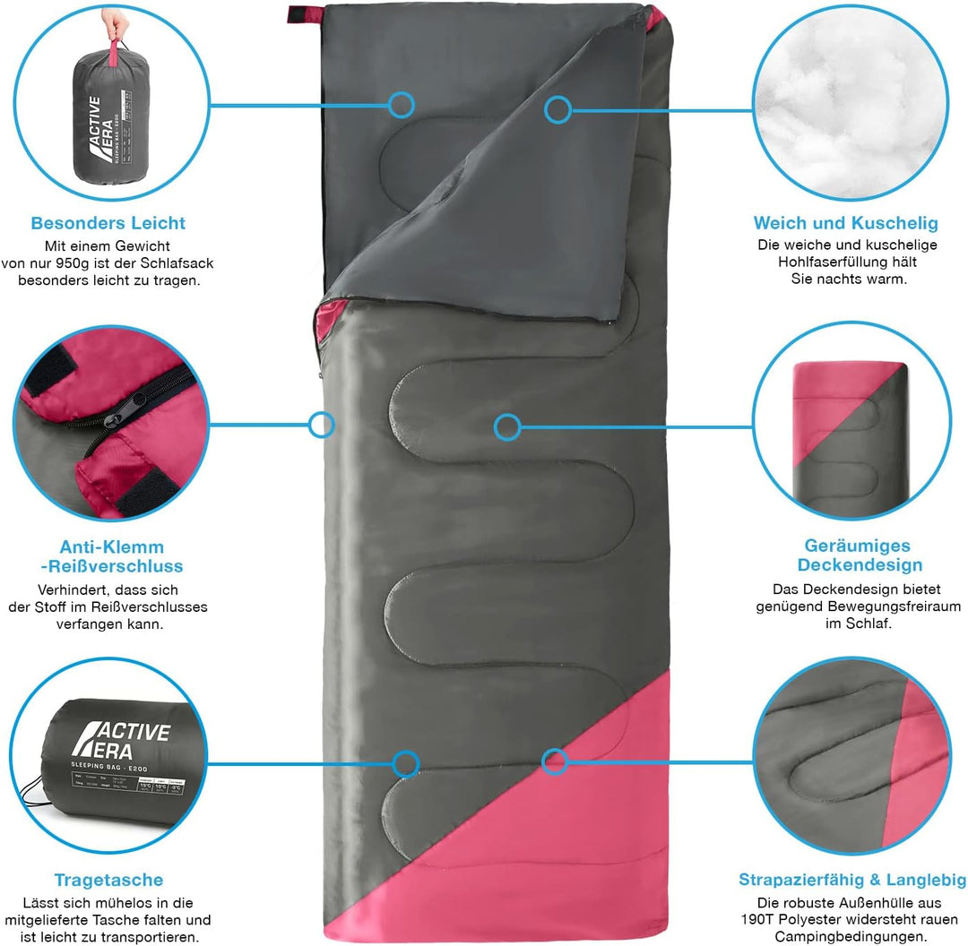 Active Era Deckenschlafsack - Sleeping Bag, -3°C bis 15°C Sommer, Frühling, Herbst - Leichter Schlaf
