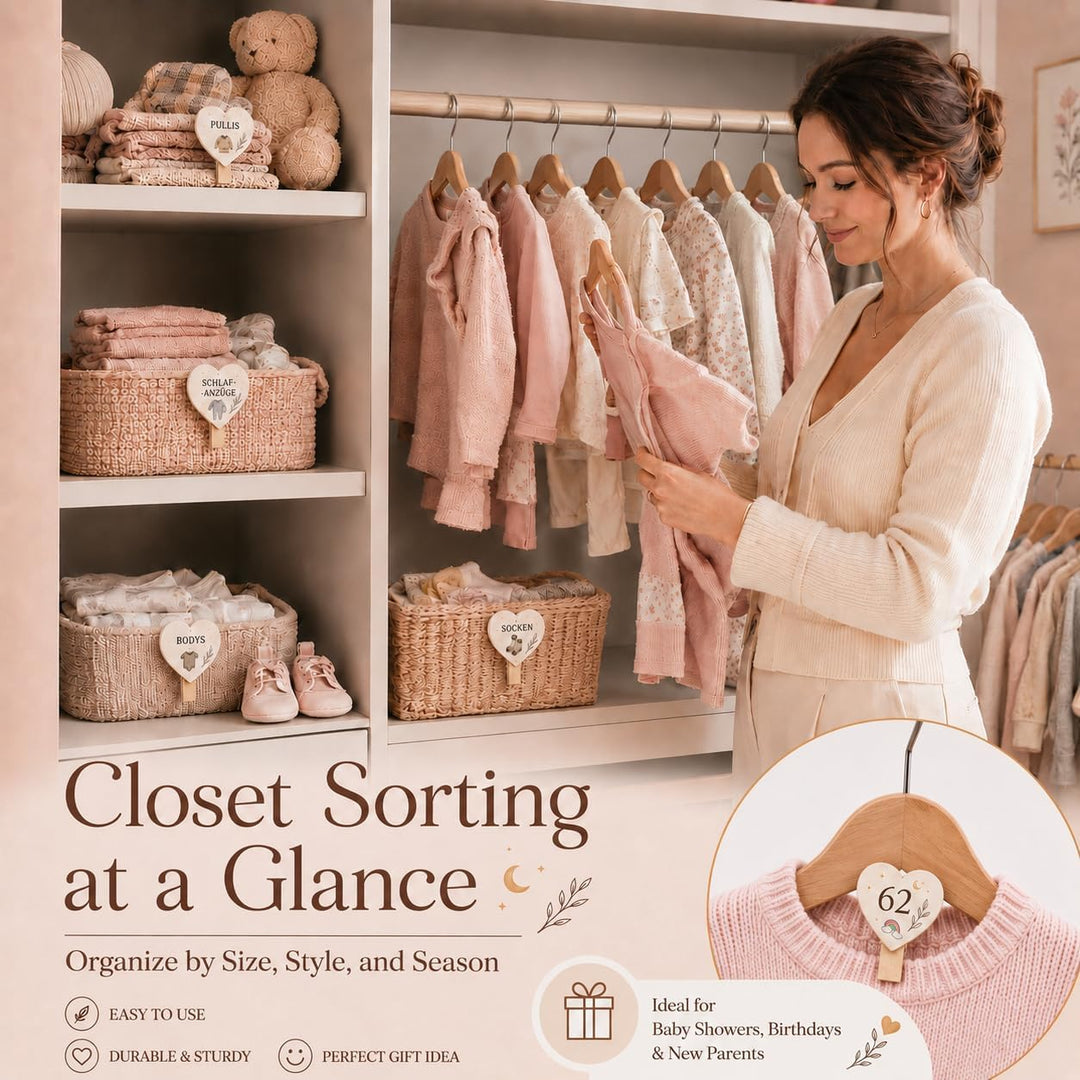 27 Stück Herzform Grössentrenner Baby, Grössenclips mit Gravur (50-122), B