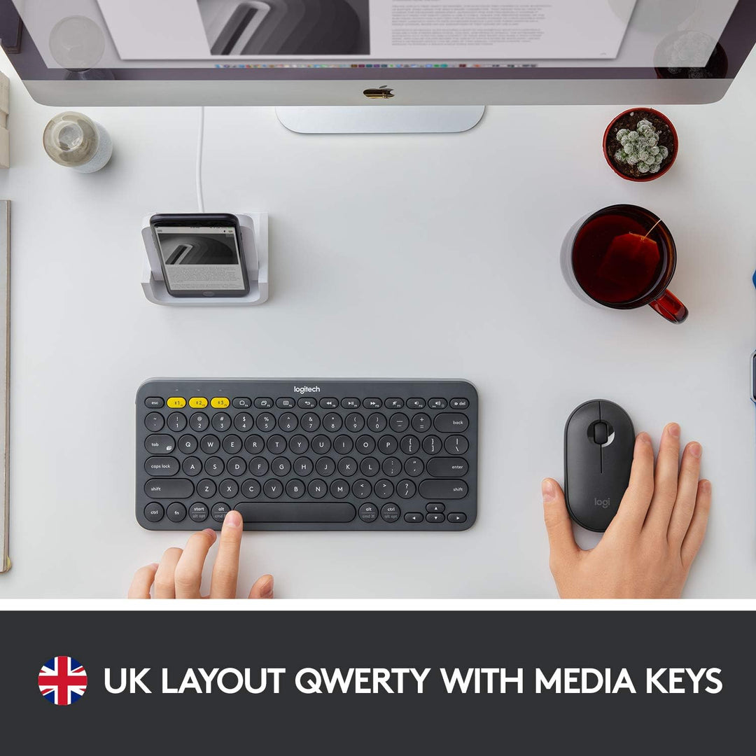 Logitech K380 Kabellose Bluetooth-Tastatur, Multi-Device &amp; Easy-Switch Feature, Windows- und Apple-S