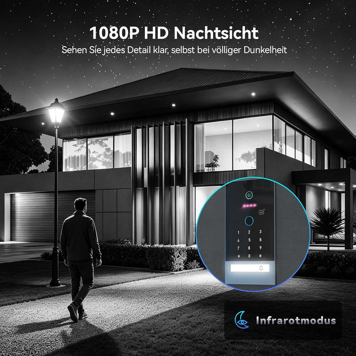 TMEZON WLAN 1080P Video Türsprechanlage mit 7" Touchscreen und Türöffner, Metall-Türklingel mit Kame