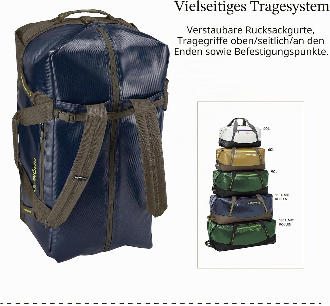 Eagle Creek Migrate Duffel Reisetasche – 100% recycelte Materialien, breite Öffnung und verstaubare