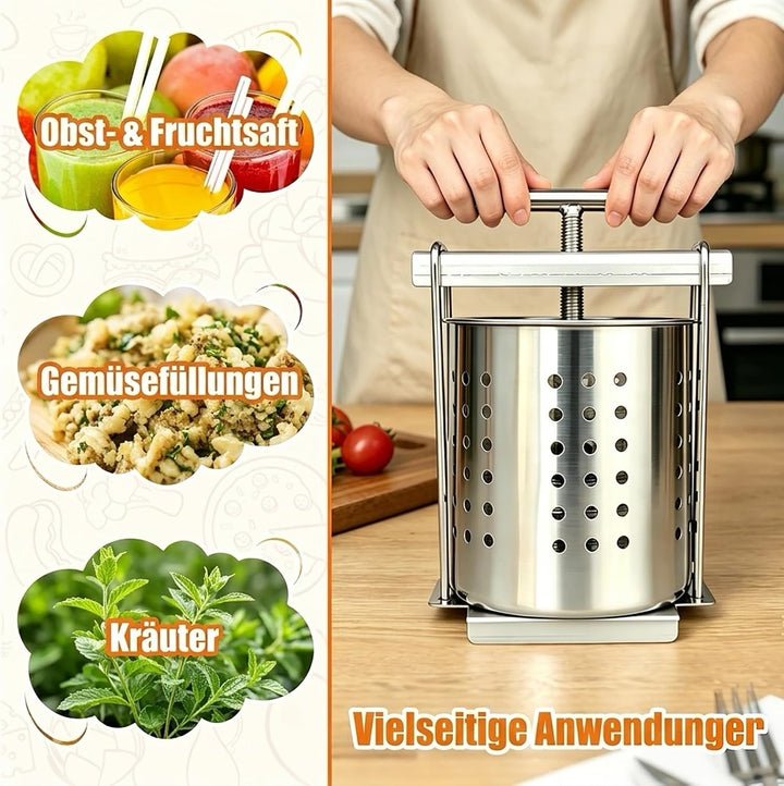 Edelstahl Gemüsepresse Manuell 2,5L – Spindelpresse zum Entwässern von Gemüse, Kohl und Sauerkraut –