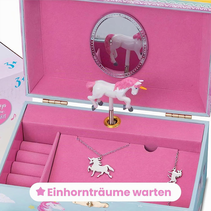 Jewelkeeper Einhorn Spieluhr &amp; Schmuckset für kleine Mädchen - Edelstahl - 3 Einhorngeschenke für Mä