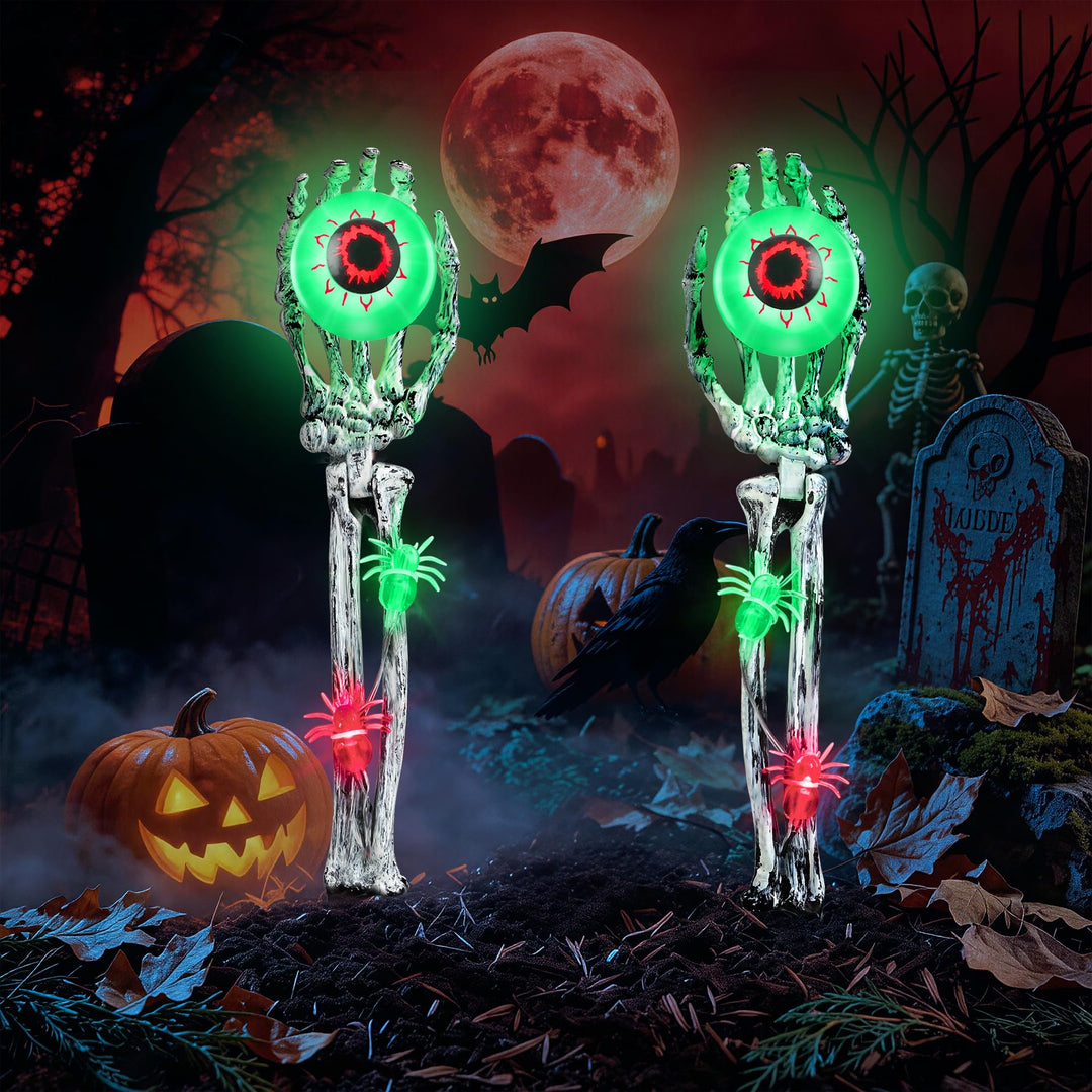 Halloween Deko Outdoor 6LED Leuchtende Skelett Hände Beleuchtung Grün Licht, Grün