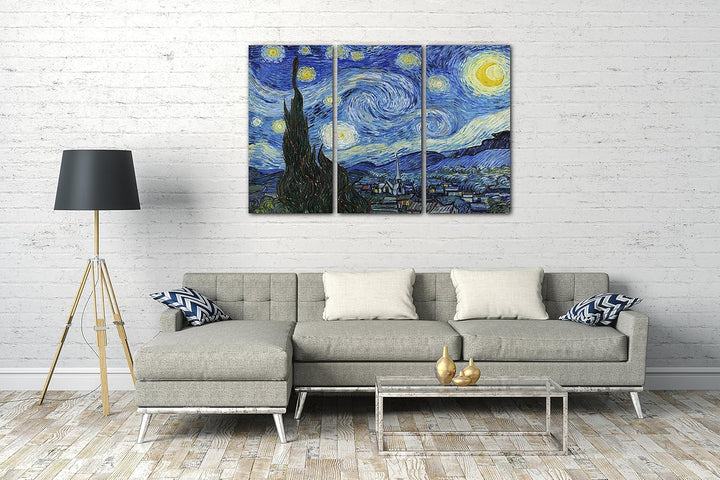 Printed Paintings Leinwand 3-teilig(120x80cm): Vincent Van Gogh - Die Sternennacht (1889) 120x80 cm