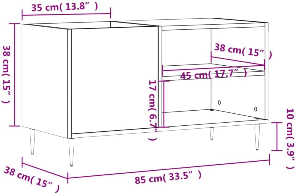 Plattenschrank Räuchereiche 85x38x48 cm Holzwerkstoff mit Eisenbeinen, geräumiger Mediaschrank für S