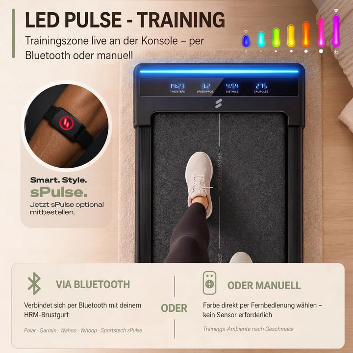 Sportstech sWalk Lite Walking Pad Laufband für Zuhause &amp; Schreibtisch, mit Steigung 6%, bis 6 km/h,