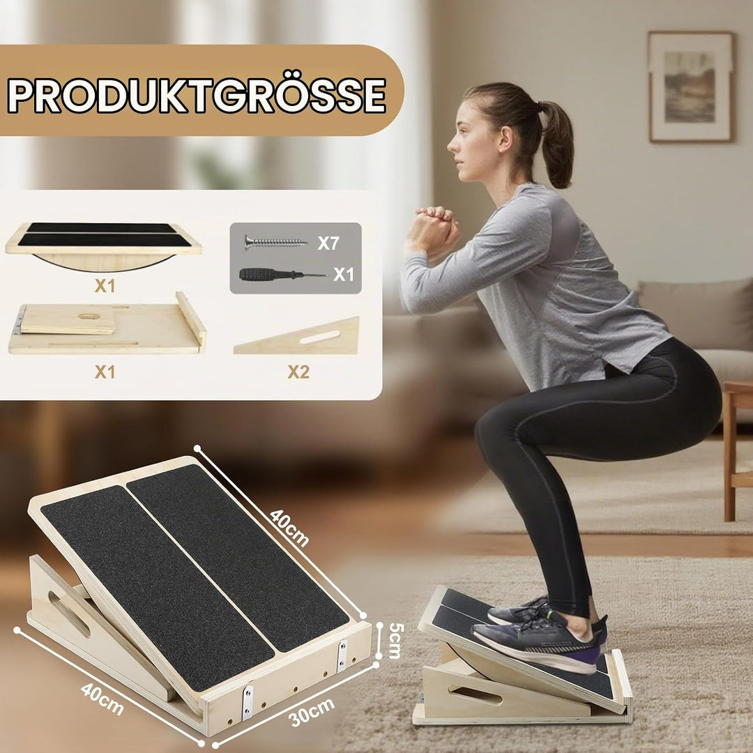 Qingning 2-in-1 Professionelles Schrägbrett aus Holz, Verstellbares Neigungsbrett und Wadendehner, S