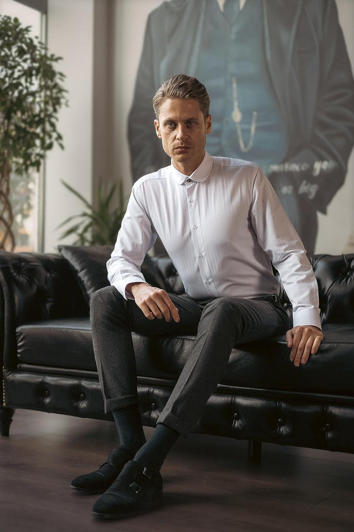 Jack Martin London Hemd mit Rundkragen für Herren | Slim-Fit-Businesshemden &amp; Freizeithemden mit Run