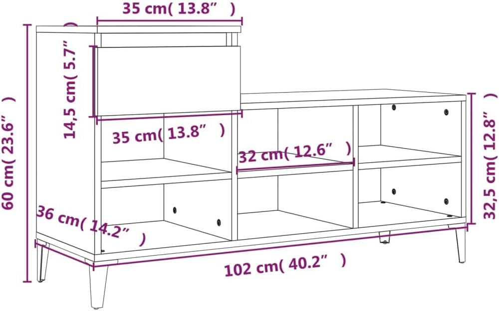 Weisses Schuhregal 102x36x60 cm Holzwerkstoff mit Metallbeinen, Stauraum für Flur und Eingangsbereic