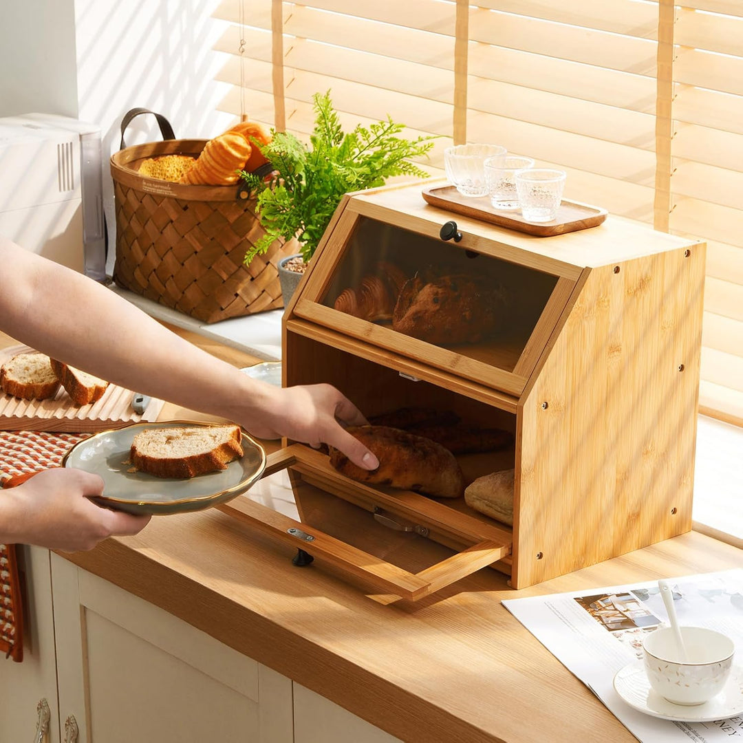 YOUDENOVA Brotkasten Bambus Eco Brotbox Brotkorb mit Schneidebrett Aufbewahrungsbox Küche Brotaufbew