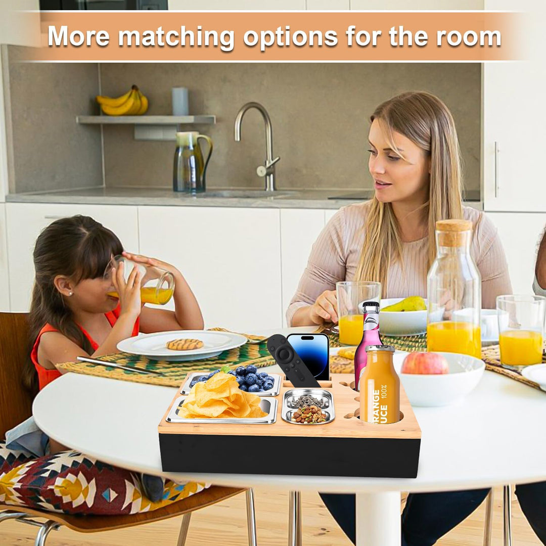 Couchbar Snackbox Schwarz Mit Snackschalen Aus Edelstahl Sofa Tablett Geeignet für Wohnzimmer, Sofa,