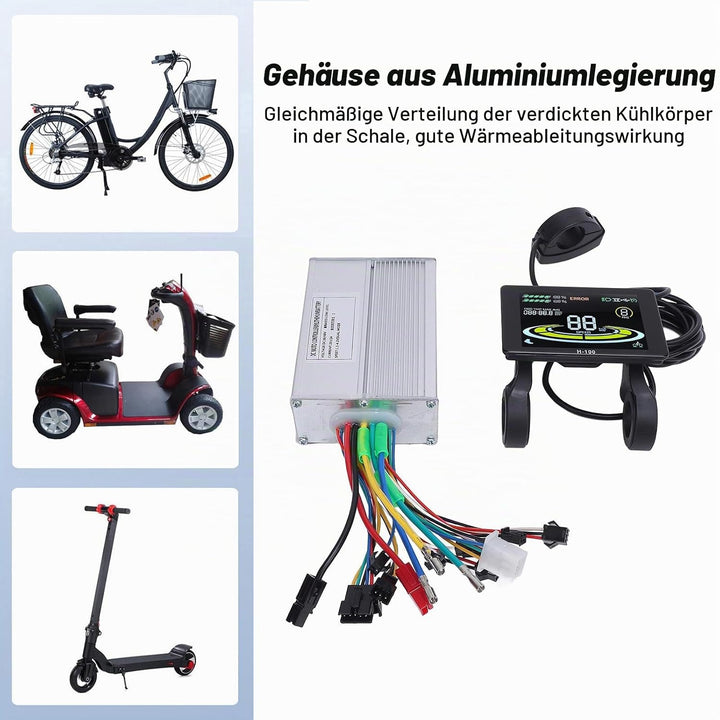 BuyWeek E-Bike Brushless Motor Controller Kit, 36V 48V 350W 500W 20A 3 Modus Sinuswelle Controller u
