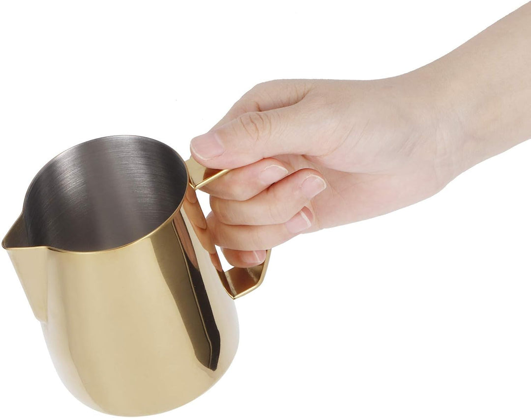 350ml Milchkännchen Golden aus Edelstahl Milk Pitcher Handheld Edelstahl Aufschäumkännchen Milch Auf