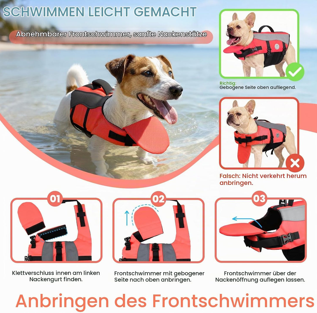 VIVAGLORY Front Float Schwimmweste Hund, Hundeschwimmweste für Bootfahren, Schwimmweste with Kopfstü