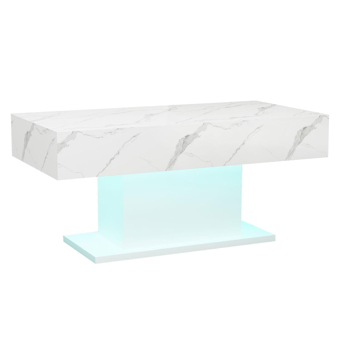 KEEPREAPER Couchtisch Hochglanz mit LED Beleuchtung modern Weiss marmor, Weiss Marmor