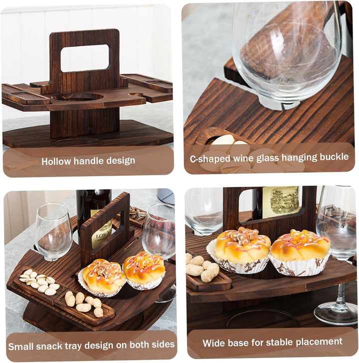Tragbarer Picknicktisch, Holz-Picknicktisch, Abnehmbarer Wein mit 2 Glashaltern und Snack-Tablett, W