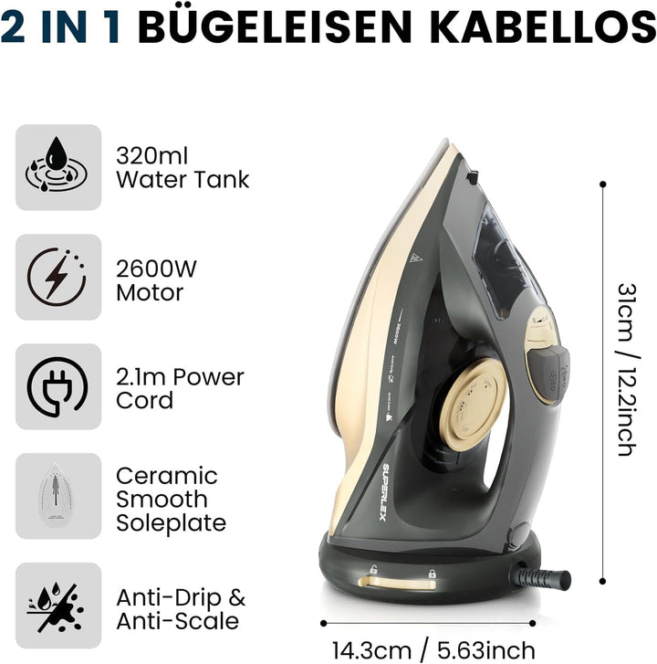 Kabelloses Bügeleisen Dampfbügeleisen Kabellos 2 In 1 2600W