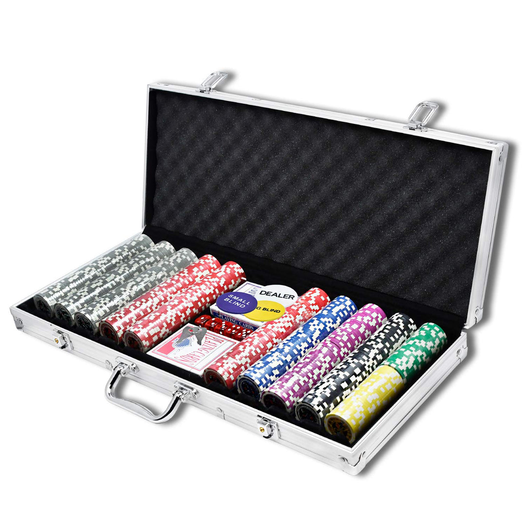 500 Chips Pokerkoffer,Laser Pokerchips mit Aluminium-Gehäuse,inkl. 500x Hochwertigen Laserchips,2X P