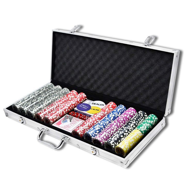 500 Chips Pokerkoffer,Laser Pokerchips mit Aluminium-Gehäuse,inkl. 500x Hochwertigen Laserchips,2X P