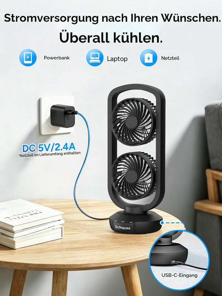 DR.PREPARE Tischventilator Klein Turmventilator mit Fernbedienung 40cm Ventilator mit 3 Stufen, 105°