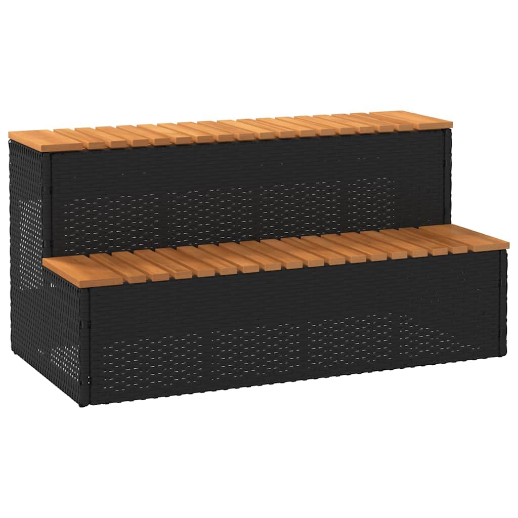 vidaXL Whirlpooltreppe Schwarz 100x50x50,5cm Poly Rattan Akazie Massiv, Whirlpool-Stufe, 2-Stufen-Le