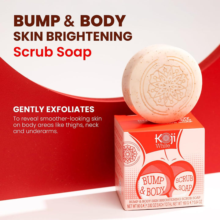 Koji White Kojic Acid Bump Eraser Body Scrub Soap for Exfoliation Butt, Elbow, Underarm with Glutath