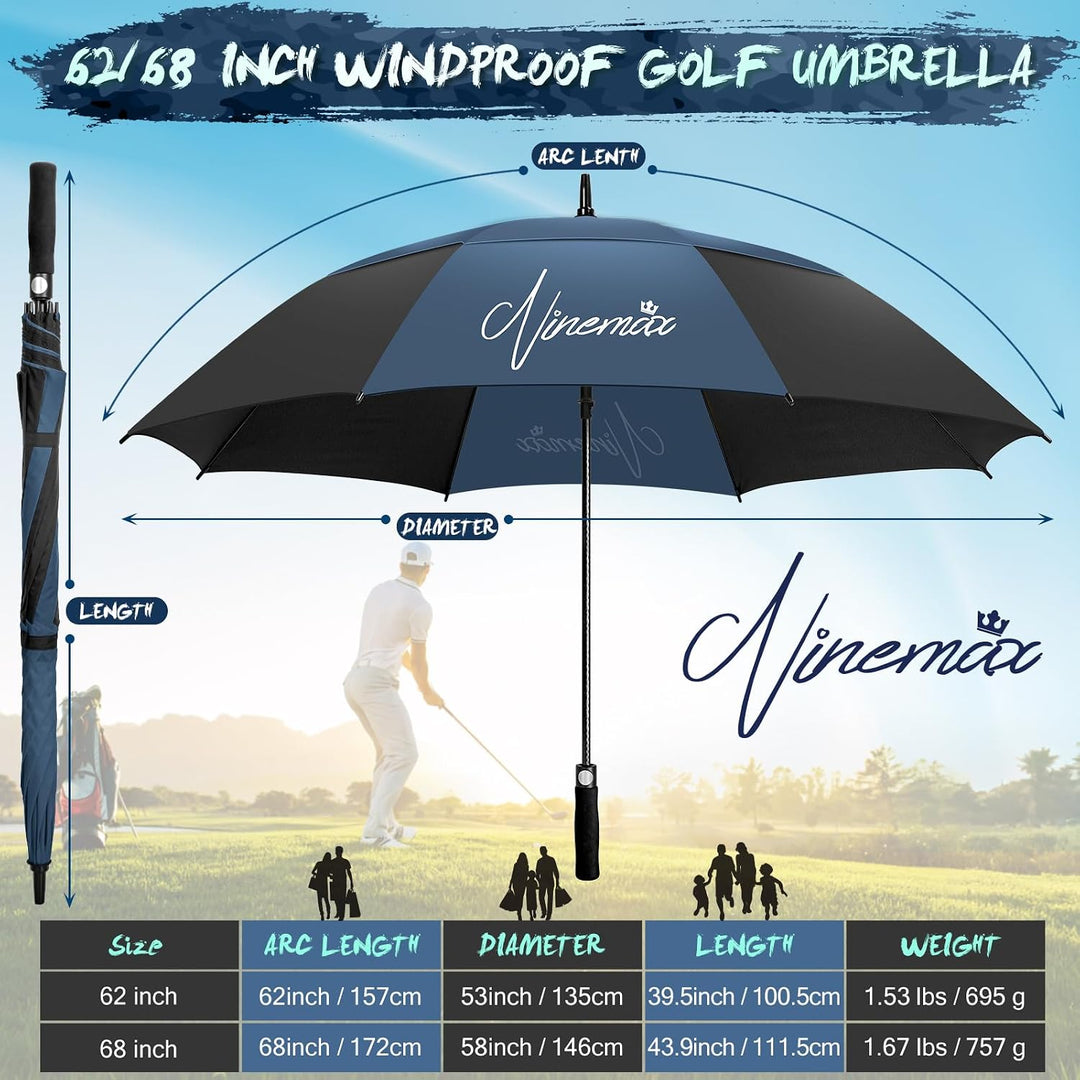 NINEMAX Golfschirm Gross 62/68 Inch Golf Regenschirm Sturmfest Automatik Öffnen Golf Regenschirm Dop