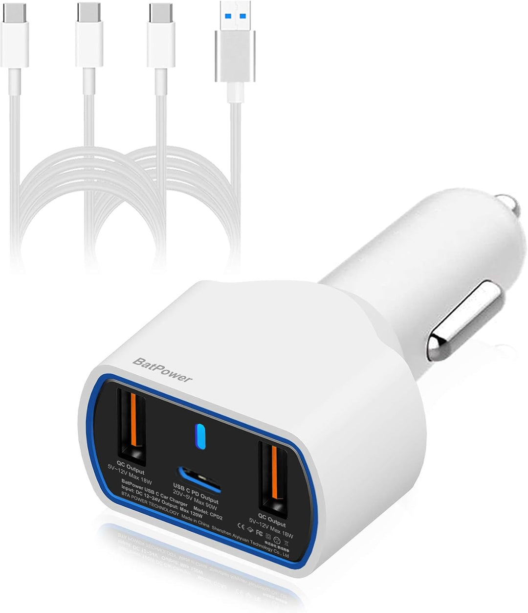 BatPower CPD2 Hohe Energie 120W USB-C Laptop Auto-Ladegerät Kompatibel mit MacBook Pro Air USB C Lap