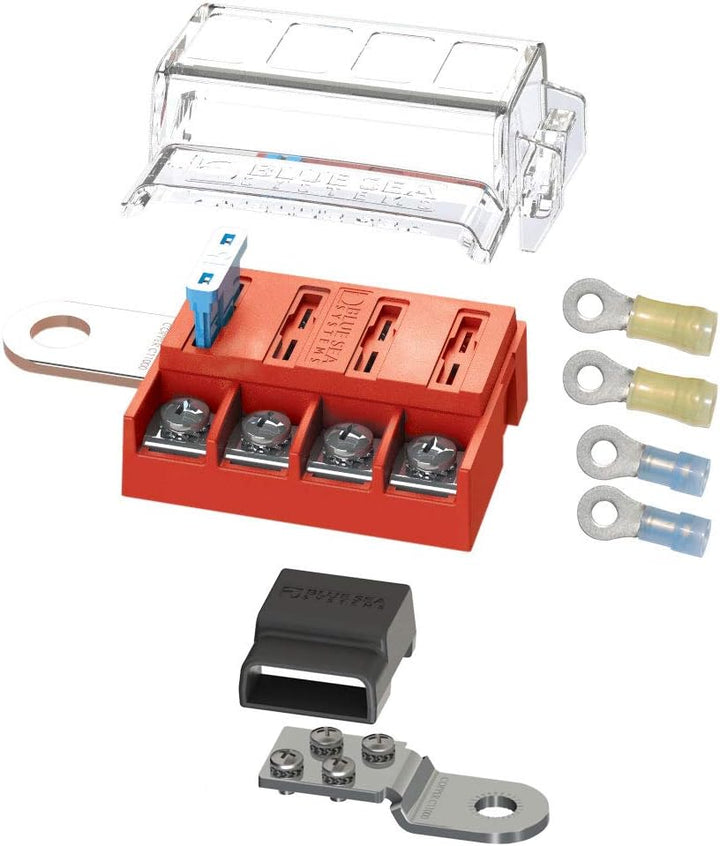 Blue Sea Systems ST Flachsicherungsblock 4 Schaltkreise, thermische Montage, mit Schutz und Negativ,