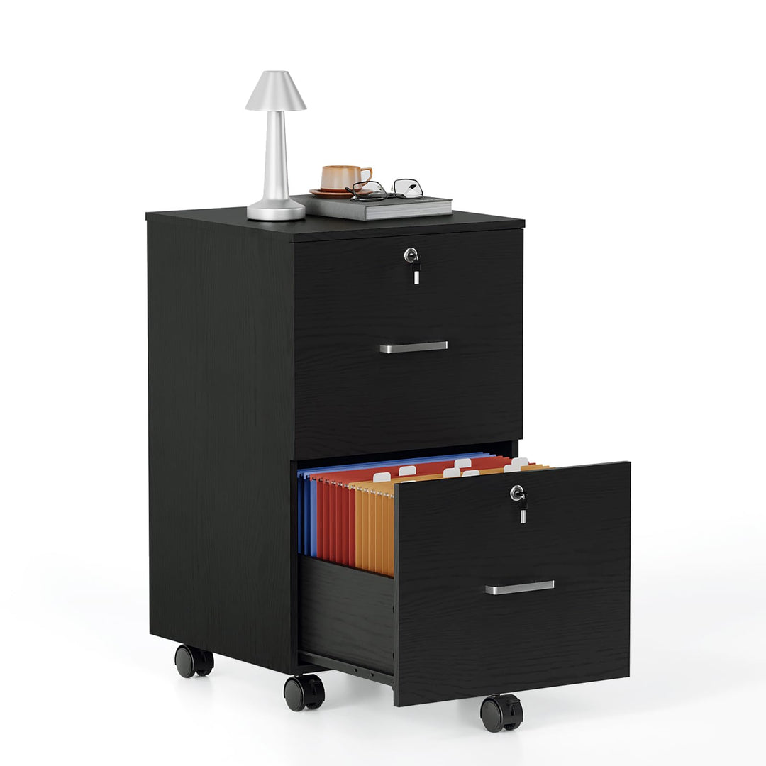 Bonnlo mobiler Aktenschrank 2 Schubladen für Büro,Homeoffice, schwarz,Holz, Schwarz