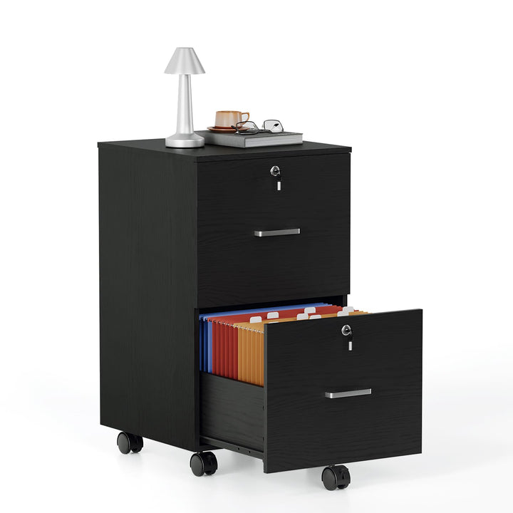 Bonnlo mobiler Aktenschrank 2 Schubladen für Büro,Homeoffice, schwarz,Holz, Schwarz