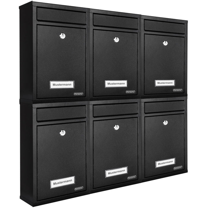 MONZANA® 6X Briefkasten Schwarz inkl. 2 Schlüssel Namensschild abschliessbar Mailbox Briefkastenanla