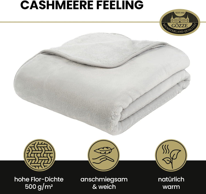 Gözze - Premium Cashmere-Feeling Wohn- und Kuscheldecke, 500 g/m², 130 x 170 cm - Silber Silber 130