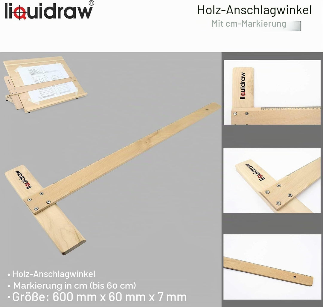 Liquidraw A2 Künstler-Zeichenbrett, 6 Winkel, verstellbar, Massivholz, Kunst-Skizzierbrett mit 60 cm