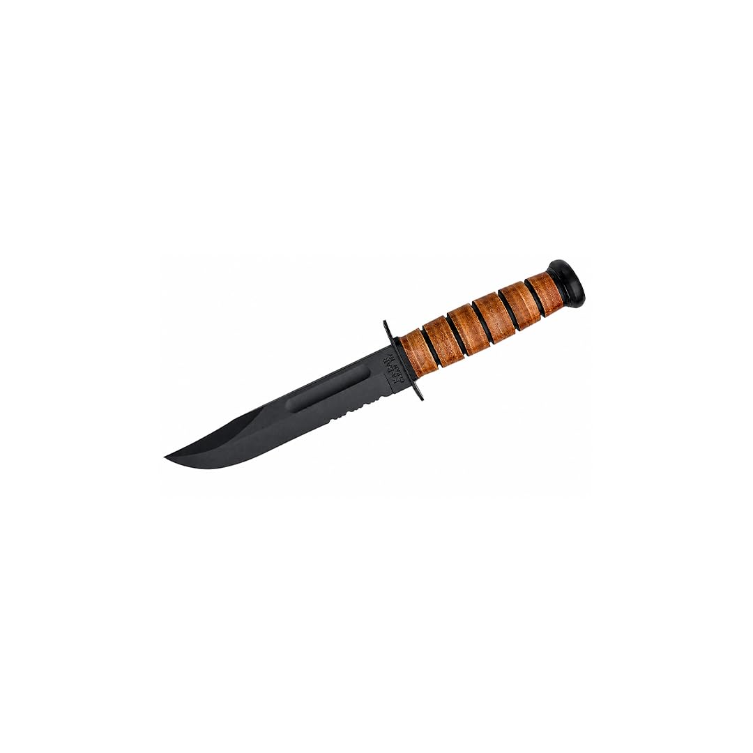 Ka-Bar US Army 7" Fixed Blade Knife, Serrated Leather Handle w/Brown Sheath 