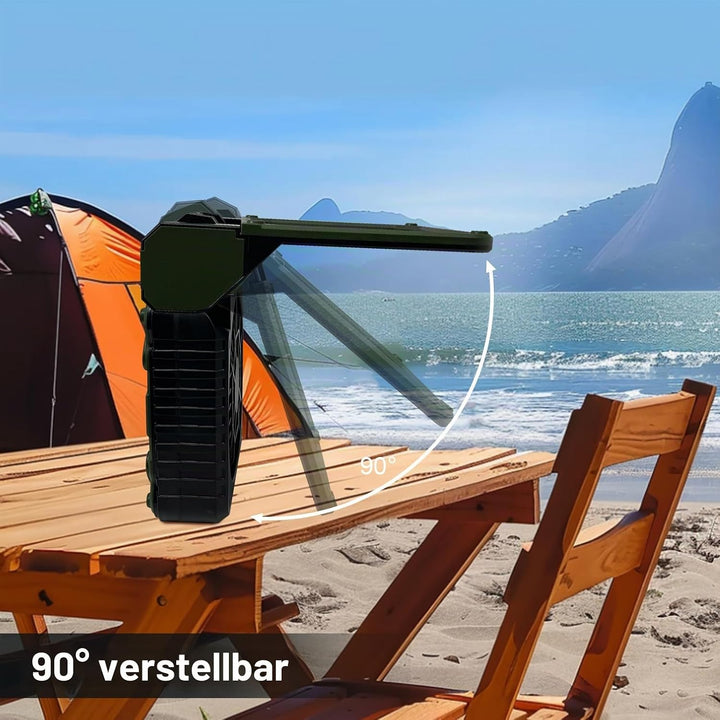 GY Solar Camping Ventilator mit LED-Licht &amp; 10400mAh Akku – 4 in 1 Tragbarer Tischventilator, 4 Gesc