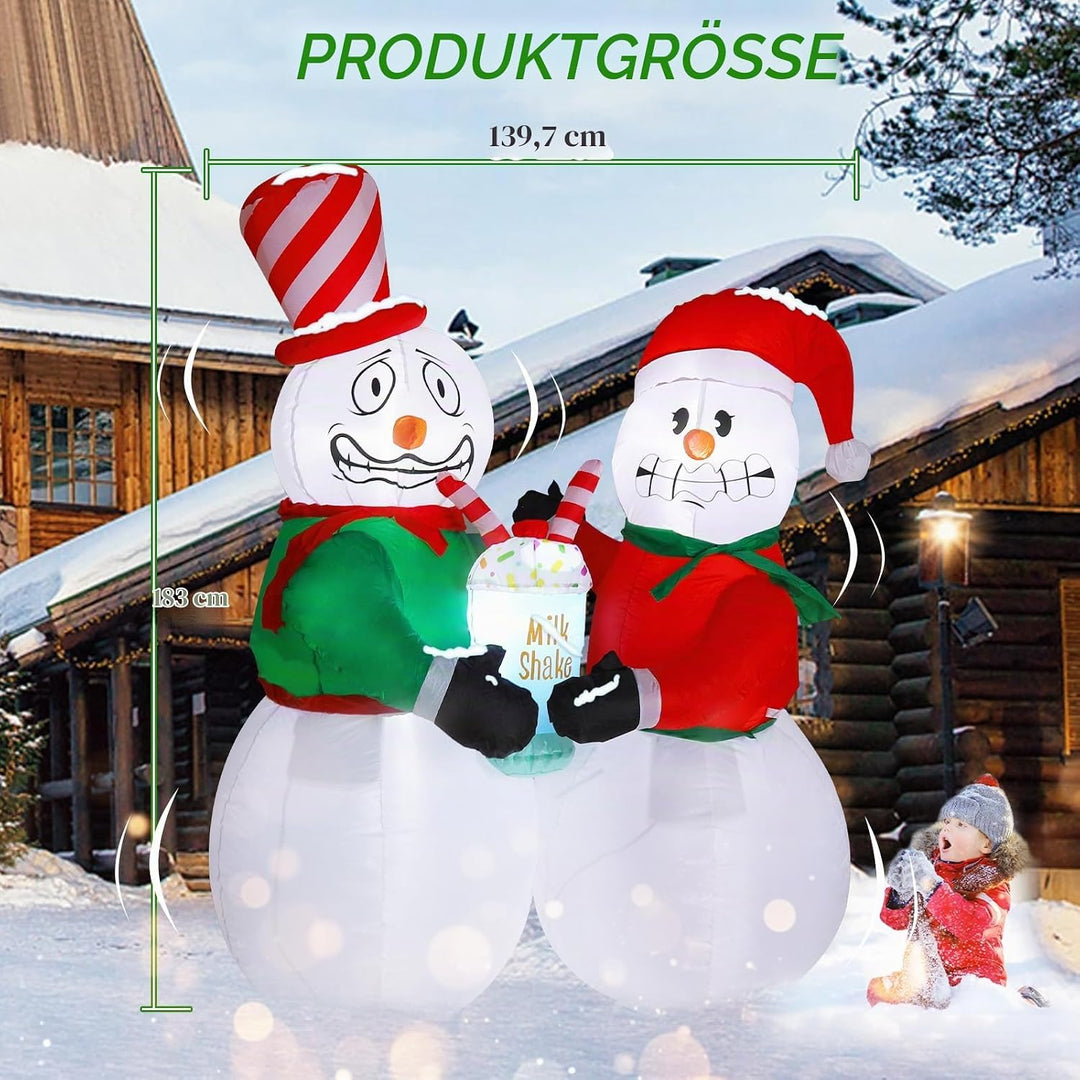 Aufblasbare Weihnachtsfiguren XL 1,8 m – Zwei lustige aufblasbare Schneemänner mit Schüttelfunktion,