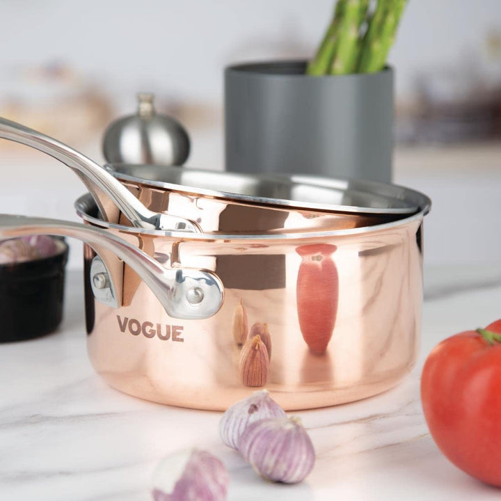 Vogue Tri Wall Copper Stielkasserolle 180 mm/2,3 Liter, Material: Aluminium/Stahl/Kupfer, dreiwandig