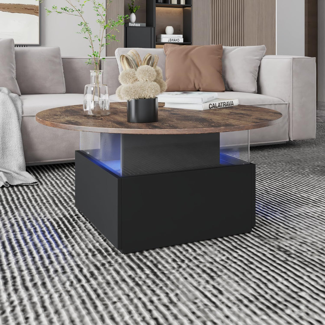 KEEPREAPER Couchtisch rund, Wohnzimmertisch mit 16-Farbiger LED Beleuchtung, für Wohnzimmer 80 x 80