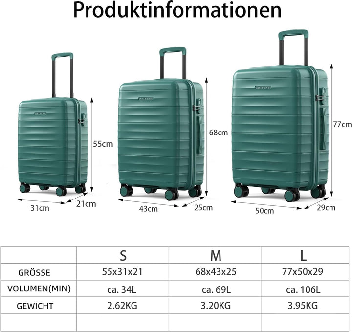 Hartschalenkoffer gross aus Polypropylen - Leicht Reisekoffer L Dunkelgrün, L Dunkelgrün