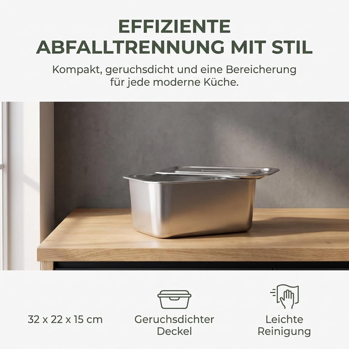 Kompostbehälter Edelstahl mit Deckel für Küchenarbeitsplatte Kleiner Bioabfallbehälter für Speiseres