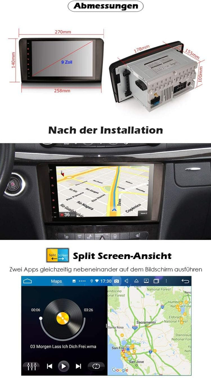 Erisin 9 Zoll 8-Kern 4GB RAM 64GB ROM Android 11 Autoradio mit GPS Navi Bluetooth Für Mercedes Benz