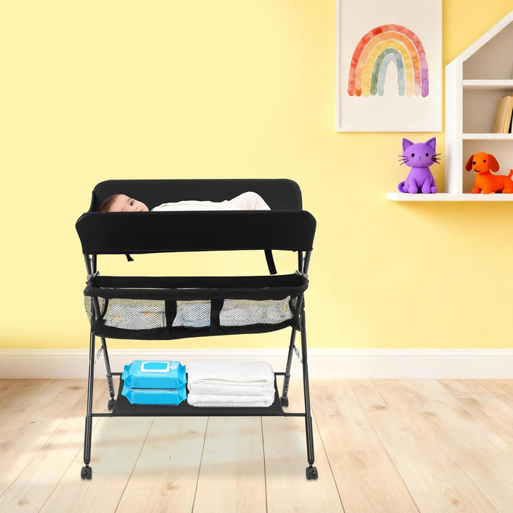 klappbare Wickelkommode Wickeltisch, Schwarz 25KG Maximale Belastung Baby Wickelkombi Mobiler Wickel