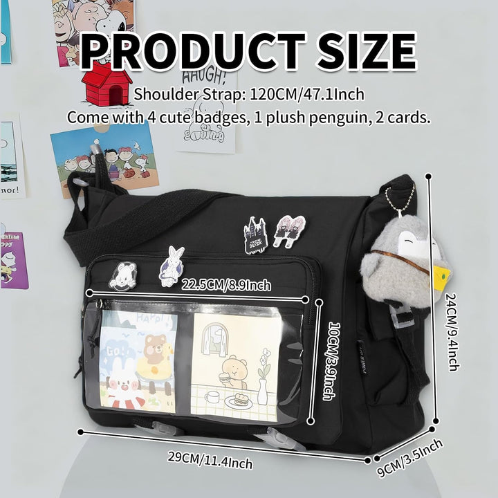 Modische Umhängetasche mit niedlichen Accessoires Casual Nylon Messenger Bag Leichte Handtasche und