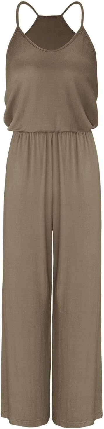 OUGES Damen Sommer Ärmellos Jumpsuit Overall Lang Hosenanzug Casual Playsuit Romper mit Taschen L Ka