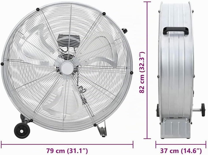 vidaXL Trommelventilator Mit Rad Silber 79 x 37 x 82 cm Aluminium, Robuster Aluminium-Ventilator, le