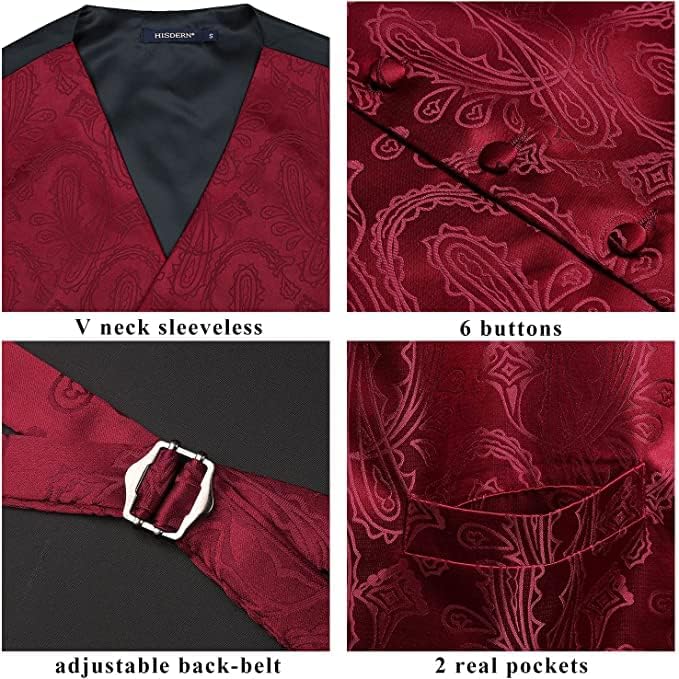 Enlision Herren Paisley Floral Jacquard Weste &amp; Krawatte und Pocket Square Weste Anzug Set XL C-Burg