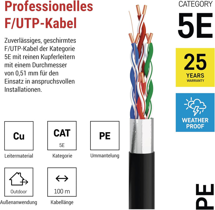 EMOS - FTP Netzwerkkabel CAT 5e, 100m, PE - CAT5e-Patchkabel FTP - Gigabit LAN Kabel - geschirmtes E