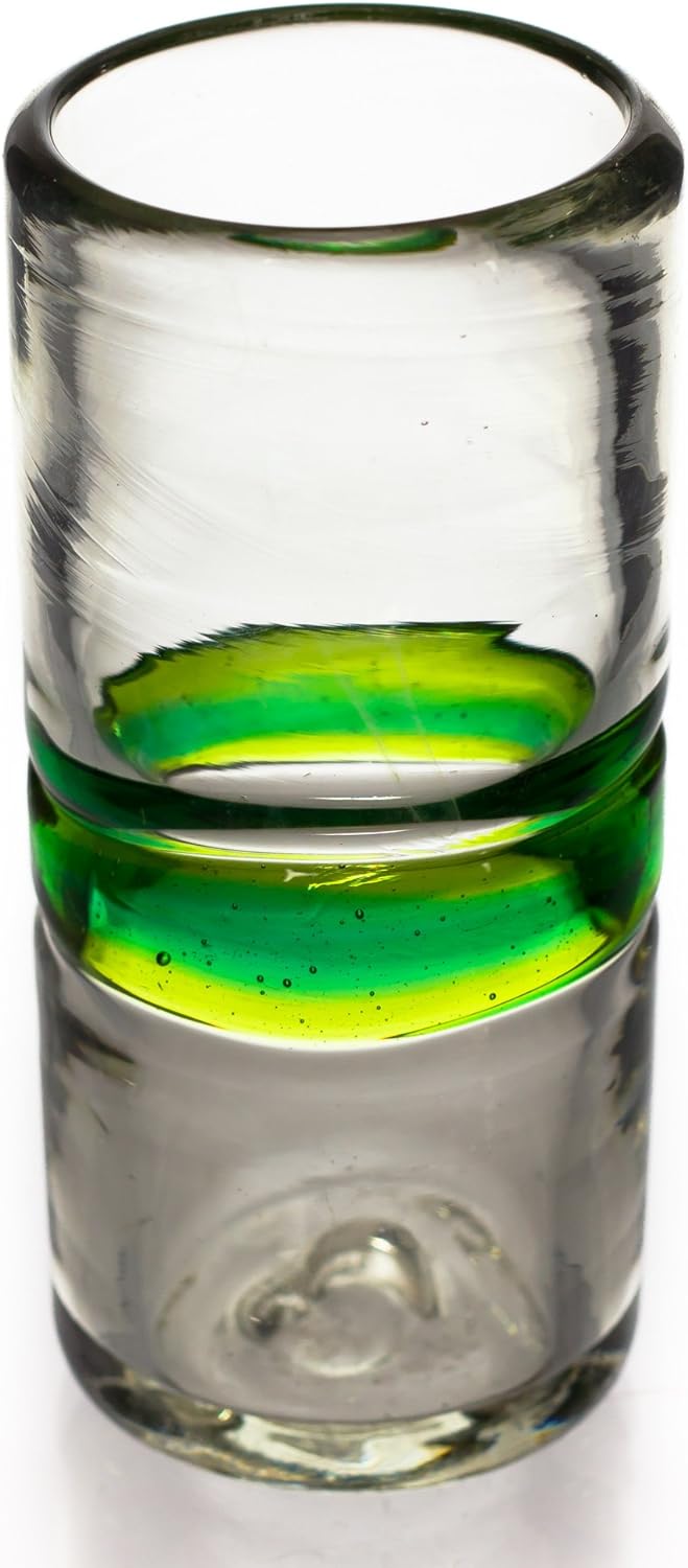 Tumia LAC Handgemachtes Tequila/Shot Glas - recyceltes Glas – Gemischtes Grün - Set aus 6 Gläsern, 6
